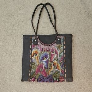 Artistic Embroidered Leather Tote